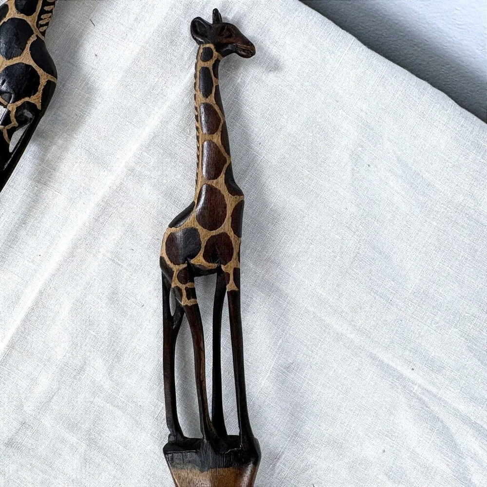 Hand Carved Wooden Giraffe Salad Servers Set Serving Spoon and Fork Safari Art